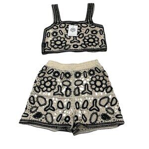 Rebellion Short Halter Set Womens M Black Crochet Crop Boho Hippie Festival Rave